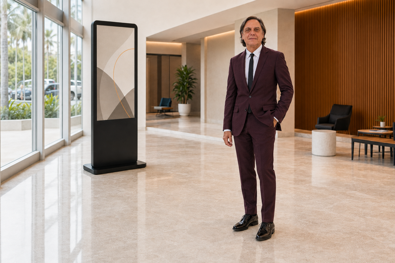 Edi Parra em ambiente corporativo contemporâneo